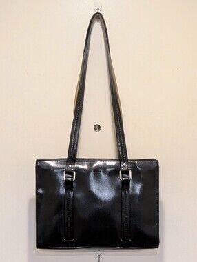 EUC 90s Mondani Minimalist Black Faux Leather Rectangular Shoulder Bag Satchel